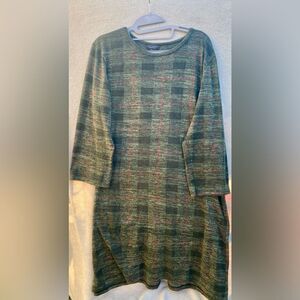 Luca Vanucci Long Sleeve Plaid Midi Casual Olive Red Dress Tunic Women’s SZ Xl